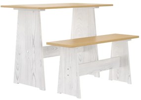 Tavolo Da Pranzo Con Panca Reıne Pino Marrone Ambra E Bianco /