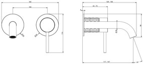 Parte esterna miscelatore lavabo a parete bocca media senza scarico parte incasso non inclusa steel brushed intreccio 54183 gessi