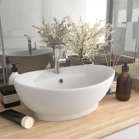Lavandino Con Troppopieno Ovale Bianco Opaco 58,5x39cm Ceramica /