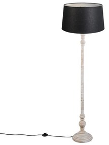 Lampada da terra rustica grigia con paralume in lino nero - Classico