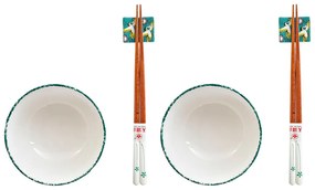 Set per Sushi DKD Home Decor Porcellana Legno Bianco Verde (25 x 25 x 6.5 cm) (11,5 x 11,5 x 6 cm) (4 x 3,5 x 1,5 cm) (2 x 2 x 2