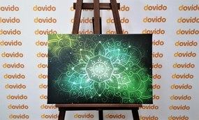 Quadro su tela – Mandala con sfondo galattico in sfumature di verde