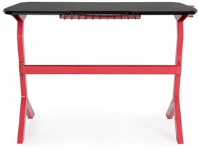 Scrivania GAMING in legno e pvc nero con base acciaio rosso, 118 x 65 cm