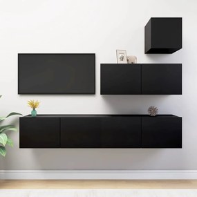 Set Di Mobili Porta Tv 4 Pz Nero İn Legno Multistrato /