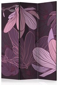Paravento separè Fiori sognanti (3 parti) - magnolie viola su sfondo uniforme