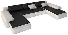 Divano panoramico 7 posti in similpelle Bicolore bianco e nero con cuscini antracite - SICILE