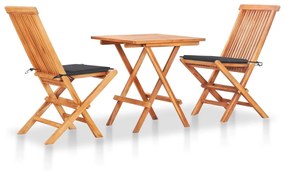 Set Da Bistrot 3 Pz Con Cuscini Antracite İn Massello Di Teak /