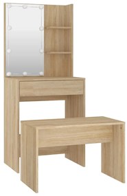 Set tavolo da toeletta con led rovere sonoma legno multistrato