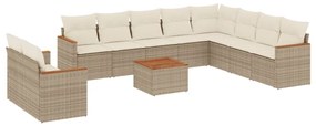 Set divani da giardino 11 pz con cuscini beige in polyrattan