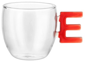 Tazzina caffè lettera E rossa in vetro borosilicato, 150 ml