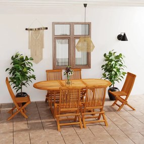 Set Da Pranzo Da Giardino 7 Pz İn Legno Massello Di Teak /