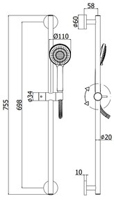 Paffoni Life Ginevra Zsal146 asta doccia Tonda 75 cm con doccetta e supporto Cromo