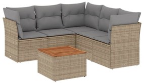 Set divano da giardino 6 pz con cuscini beige misto polyrattan