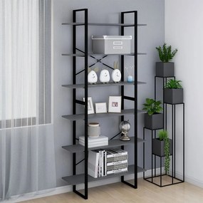 Scaffale Alto Grigio 100x30x210 Cm İn Legno Massello Di Pino /