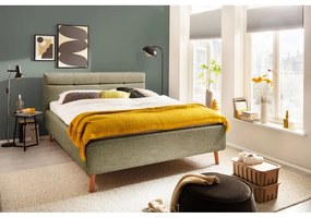 Letto matrimoniale imbottito verde con contenitore con rete inclusa 160x200 cm Lotte – Meise Möbel