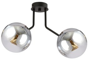 Plafoniera Moderna 2 Luci Orione In Acciaio Nero E Sfere Vetro Fumè