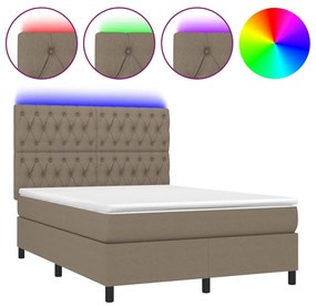 Letto a Molle con Materasso e LED Tortora 140x200 cm in Tessuto