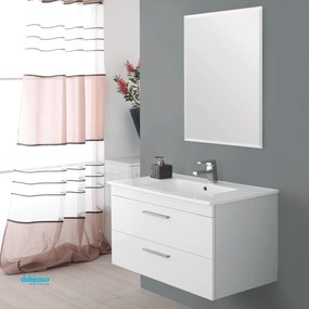 Mobile Bagno Sospeso "Stella" Da 80 Cm Composto Da Due Cassetti Lavabo E Specchio Finitura Bianco Lucido