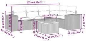 Set divano da giardino 6 pz con cuscini grigio in polyrattan