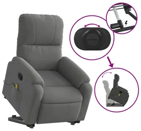 Poltrona a rialzo massaggi reclinante grigio scuro microfibra