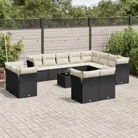 Set Divani da Giardino 13pz con Cuscini Nero in Polyrattan 3218536