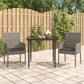 Set salotto giardino 3 pz con cuscini nero e grigio polyrattan