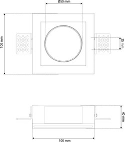 Portafaretto Quadrato Ø100x100 mm GU10 in Gesso Pitturabile SLIM