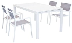 DEXTER - set tavolo in alluminio cm 160/240 x 90 x 75 h con 4 poltrone Aulus
