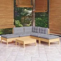 Set Divani da Giardino 6 pz con Cuscini Grigi Massello di Pino 3096315