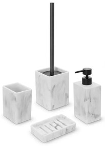 Set accessori bagno 4 pezzi in poliresina marmorizzata bianca Marmo