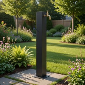 Fontana da Giardino Design a Colonna Quadrata Rubinetto in Ottone e Base 5 mm Antracite...