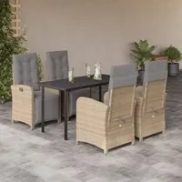 Set da Pranzo da Giardino 5 pz con Cuscini Beige in Polyrattancod mxl 87977