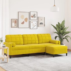 Divano A 3 Posti Con Poggiapiedi Giallo 210 Cm İn Velluto /