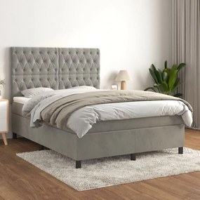 Giroletto a molle con materasso grigio chiaro 140x190cm velluto