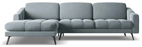 Divano angolare azzurro (con penisola a sinistra) con rivestimento in velluto Nalu – Makamii