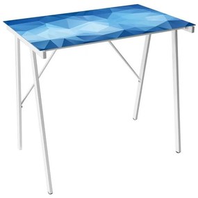 Tavolo Porta Pc Sky con Piano in Vetro Temperato Bianco-Azzurro-Blu e Gambe in Metallo Bianco 80x50cm-H74cm