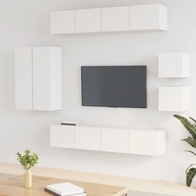 Set mobili porta tv 8pz bianco in legno multistrato