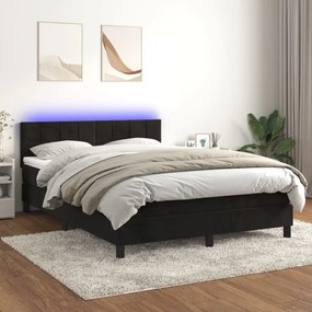 Letto a molle con materasso e led nero 140x200 cm in velluto