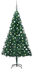 Albero di Natale Preilluminato con Palline Verde 180 cm PVC