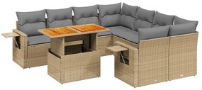 Set divano da giardino 9 pz con cuscini beige in polyrattan