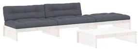 Set divani da giardino 4pz con cuscini in legno massello bianco