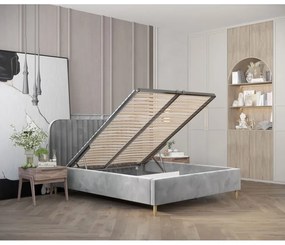 Letto matrimoniale imbottito grigio con spazio contenitivo e rete 180x200 cm Noto - Maison de Rêve