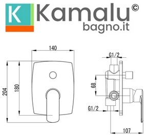 Kamalu - Miscelatore doccia cromato design a muro con deviatore | Lara-910DD