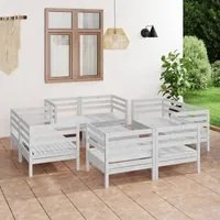 Set Divani da Giardino 9 pz Bianco in Legno Massello di Pino 3082433