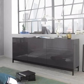 Credenza Moderna con 2 Ante + 3 Cassetti METIS, con Piede in Metallo Antracite Laccato