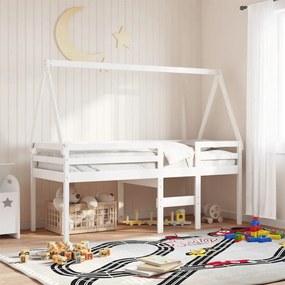 Tetto letto bambini bianco 199x80,5x88 cm legno massello pino