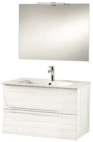 Mobile bagno sospeso HAITI 80 cm Larice Bianco specchio e lampada LED