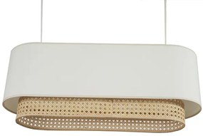 Lampada a sospensione a due luci in tessuto bianco e motivo a intreccio rattan naturale L62 cm TIWY