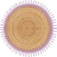 Tappeto Beige e Viola Rotondo 140 cm Boho Rustico Spirale Intrecciato Fatto a mano Juta Naturale Camera da letto Soggiorno