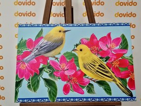 Quadro su tela – Uccellini e fiori in versione vintage